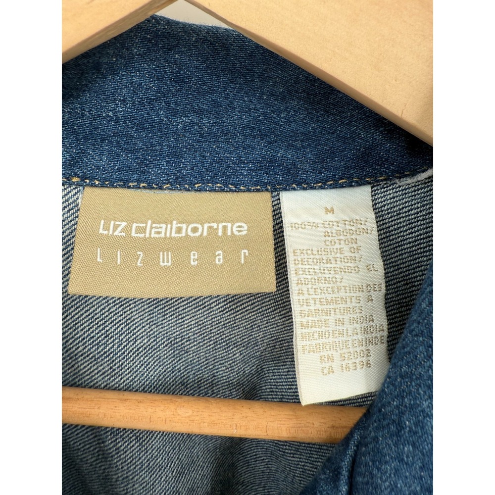 VintageLiz Claiborne Womens Embroidered Dark Denim Jacket Size Medium Cottage - Picture 7 of 10